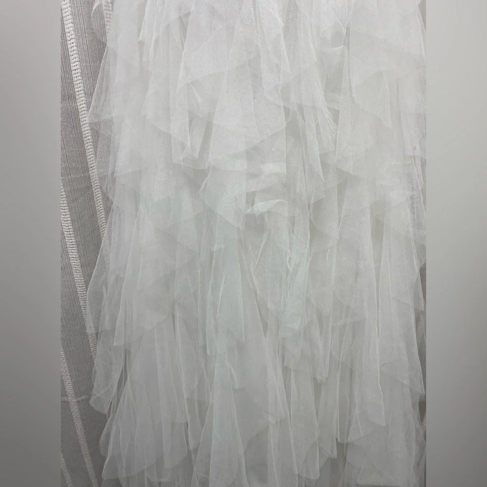 NWT Elegant Boho White Strapless Wedding Prom‎ Gown Flowy Layered Tulle Size S - Picture 4 of 14